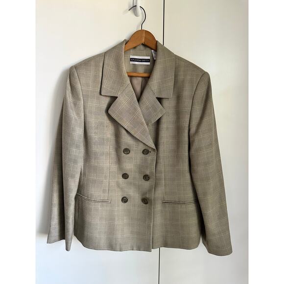 Vintage 90s Amanda Smith Plaid Blazer Neutral Tones Classic Preppy Size 12 - Picture 3 of 13